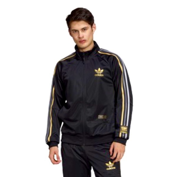 Adidas black white and gold detail track jacket youth L - Picture 1 of 5